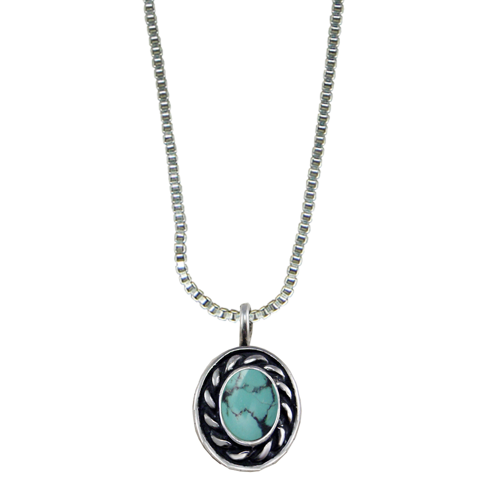 Sterling Silver Little Chinese Turquoise Pendant Necklace